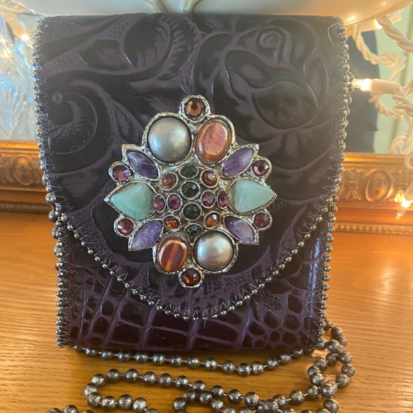 Lovely Leatherock Purple Croc Embossed Bag - Picture 1 of 13